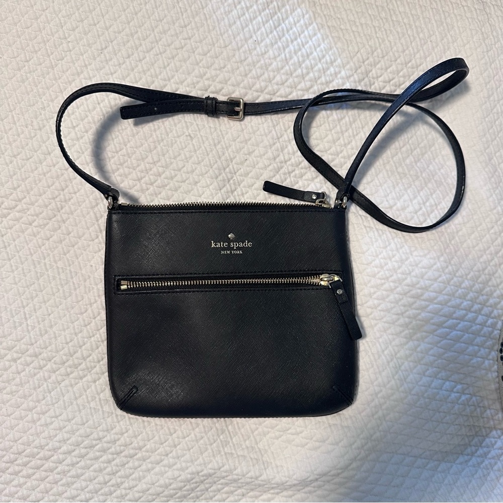 Kate Spade Black Leather Crossbody with Gold Zippers